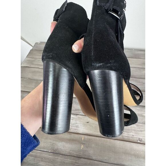 House of Harlow Mason black suede fringe heels sandals Size 10 - Picture 12 of 13